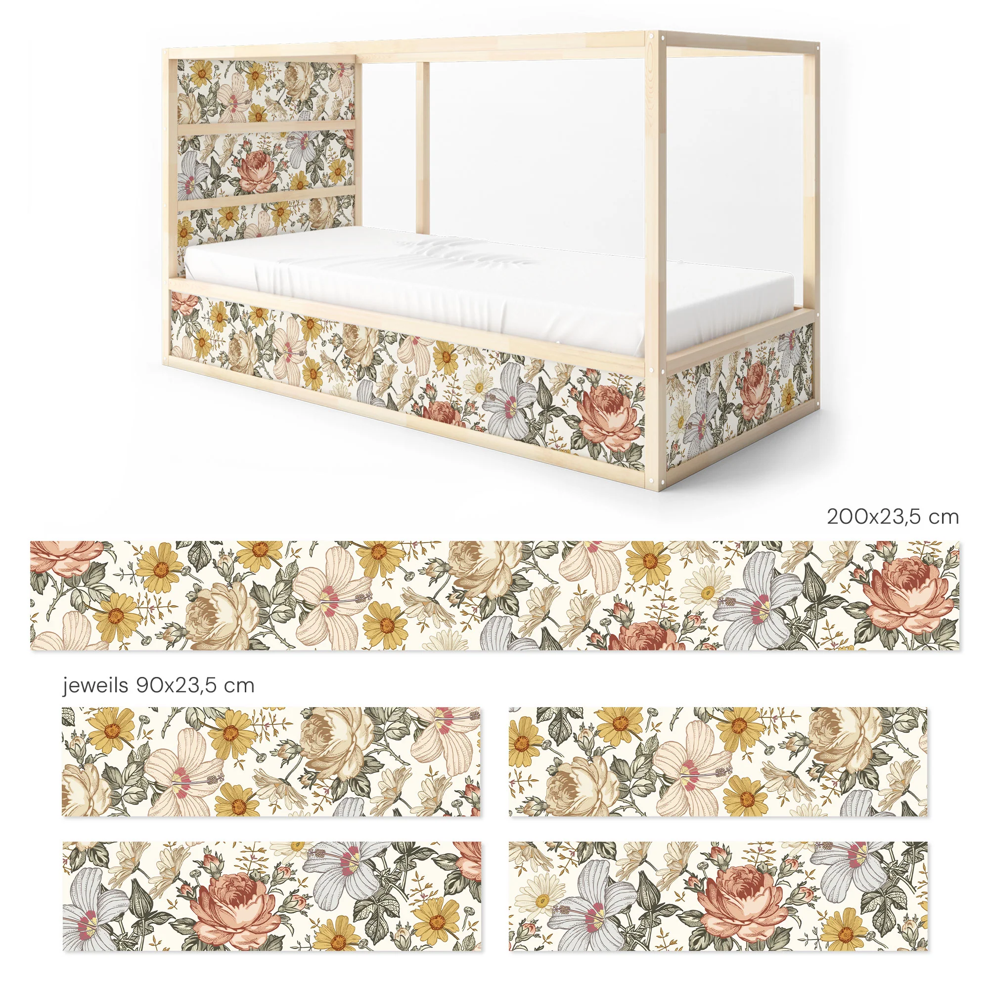 Bett­aufkleber Set für IKEA Kura - Vintage Blumen - Image 9