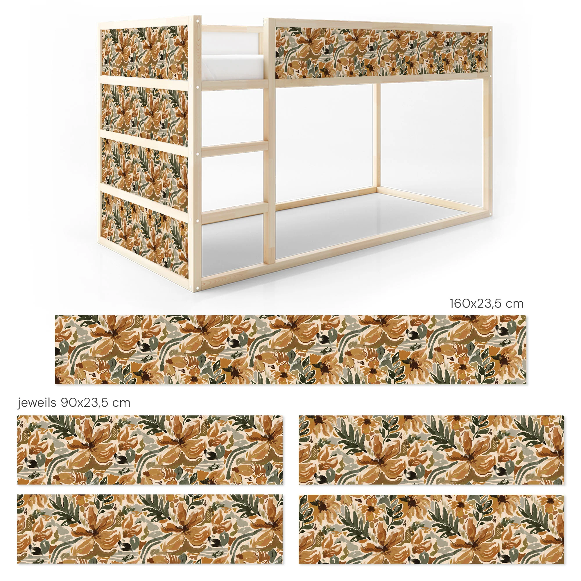 Bett­aufkleber Set für IKEA Kura - Vintage Blütenmalerei - Image 8