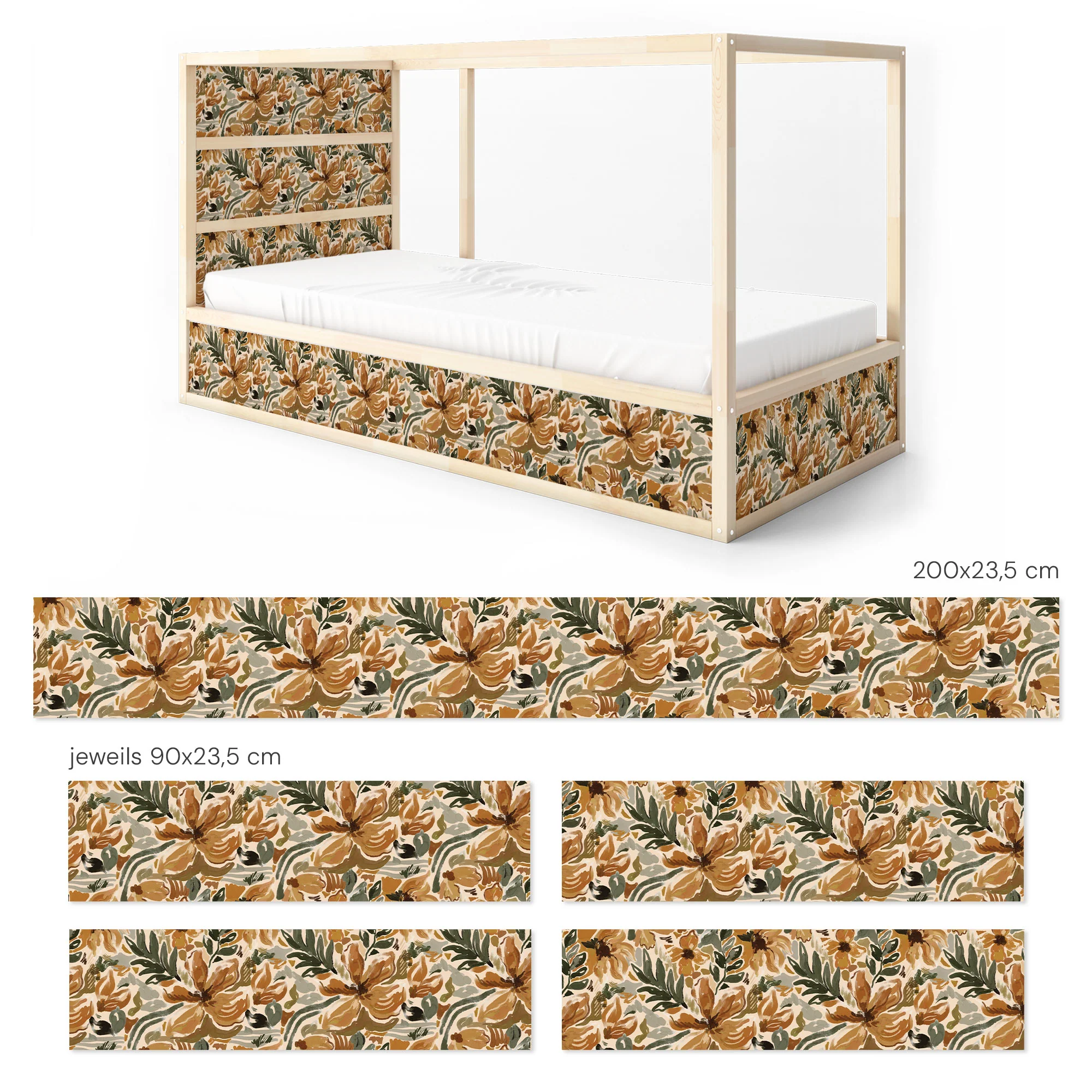 Bett­aufkleber Set für IKEA Kura - Vintage Blütenmalerei - Image 9