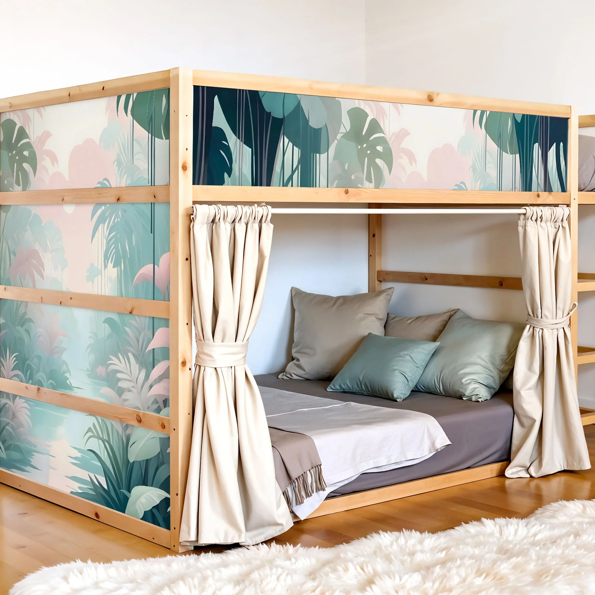 Bett­aufkleber Set für IKEA Kura - Dschungel Pastell - Image 3
