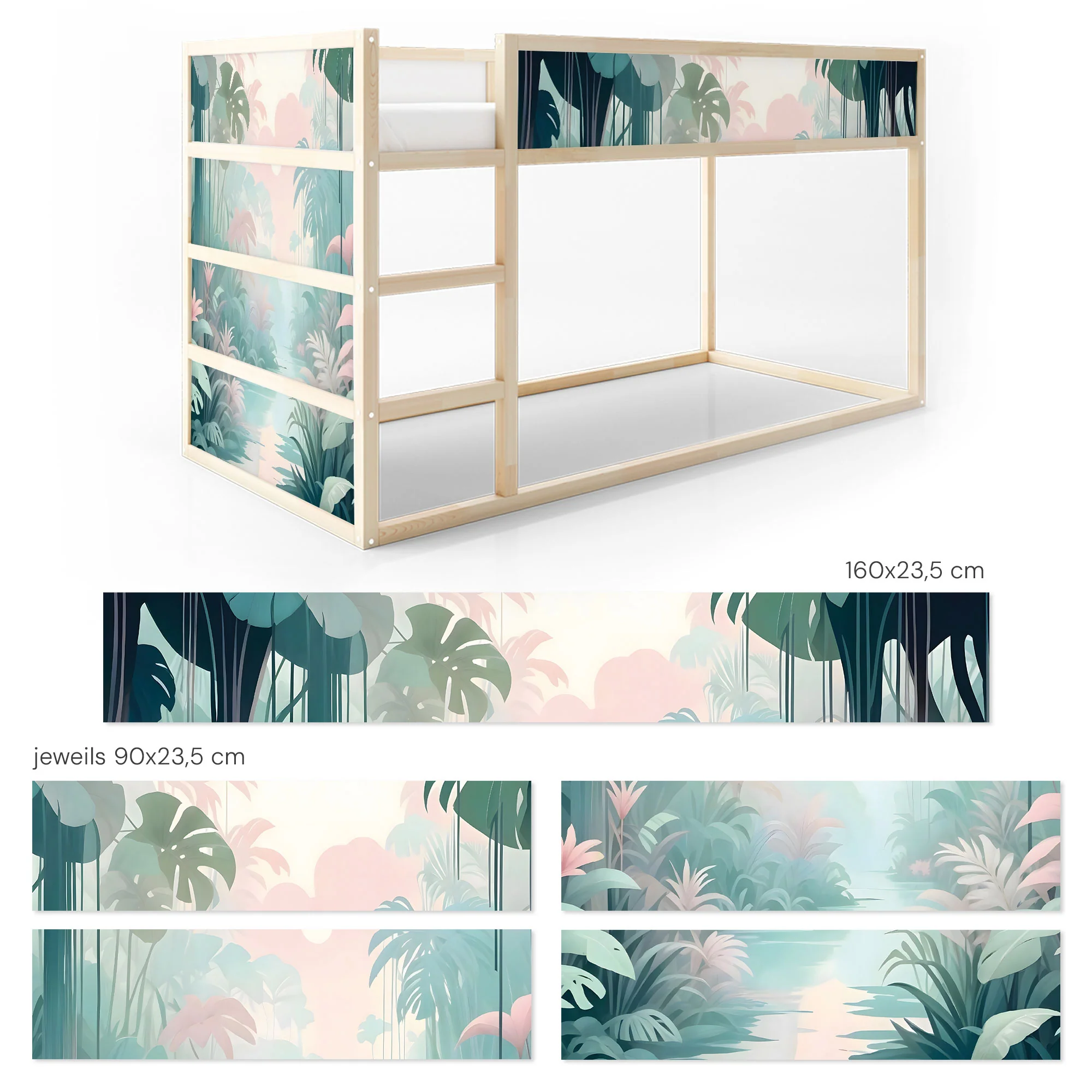 Bett­aufkleber Set für IKEA Kura - Dschungel Pastell - Image 8