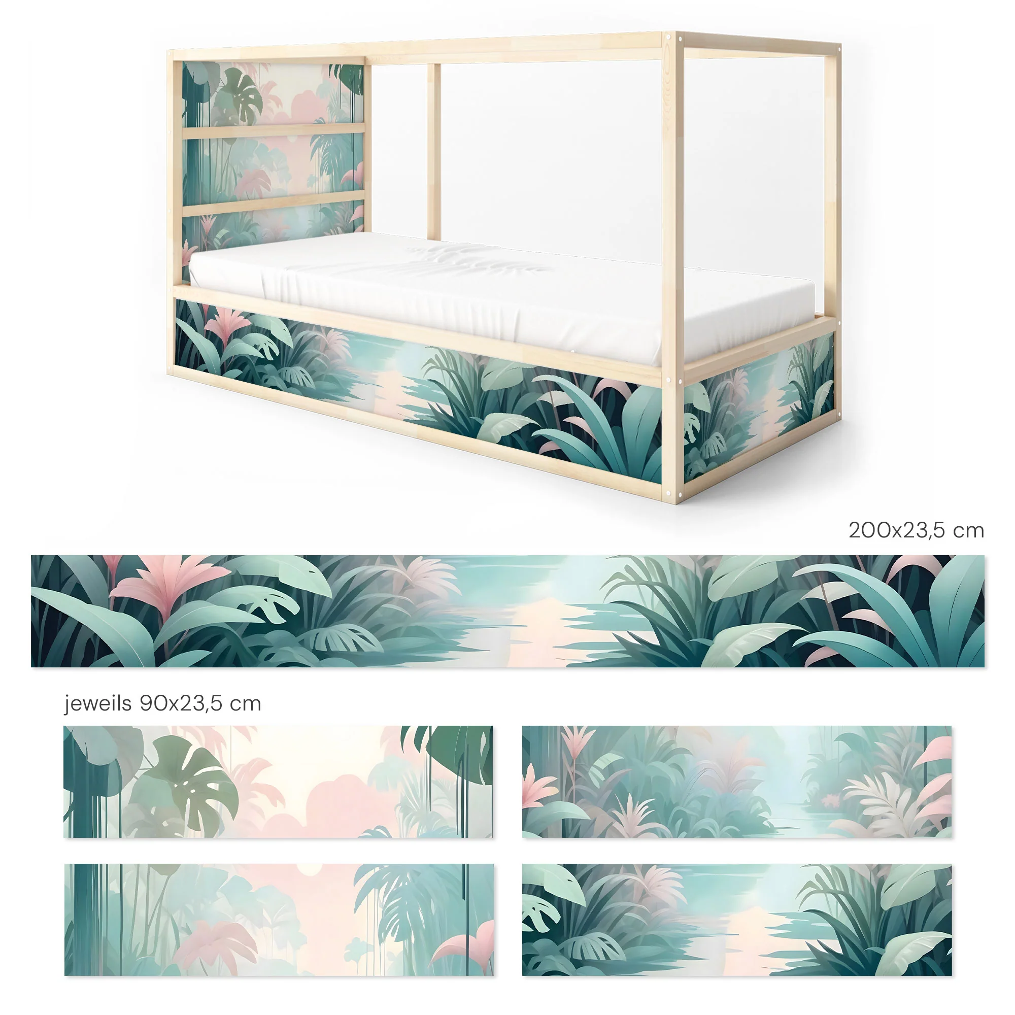 Bett­aufkleber Set für IKEA Kura - Dschungel Pastell - Image 9