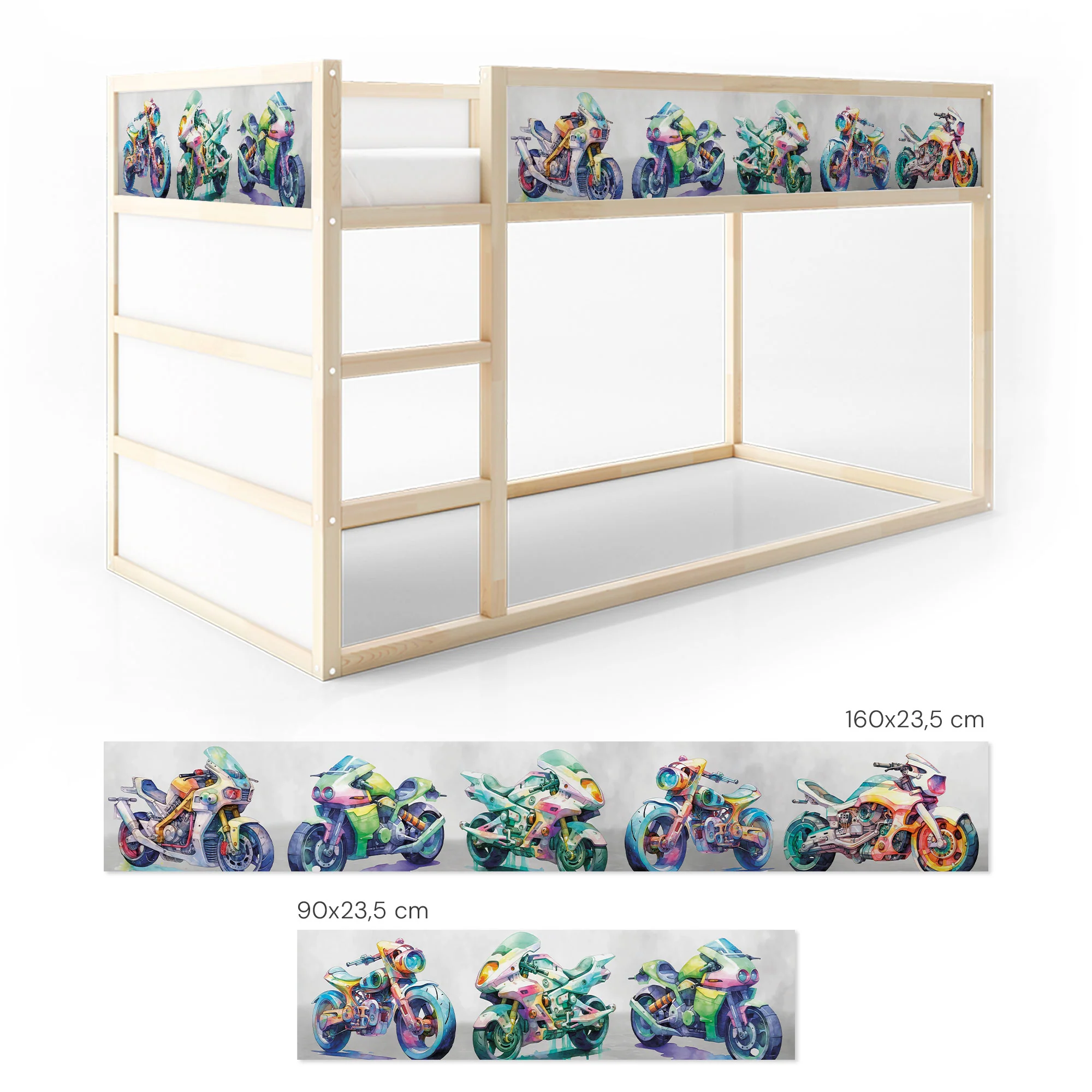 Bett­aufkleber Set für IKEA Kura - Motorräder Aquarell - Image 6