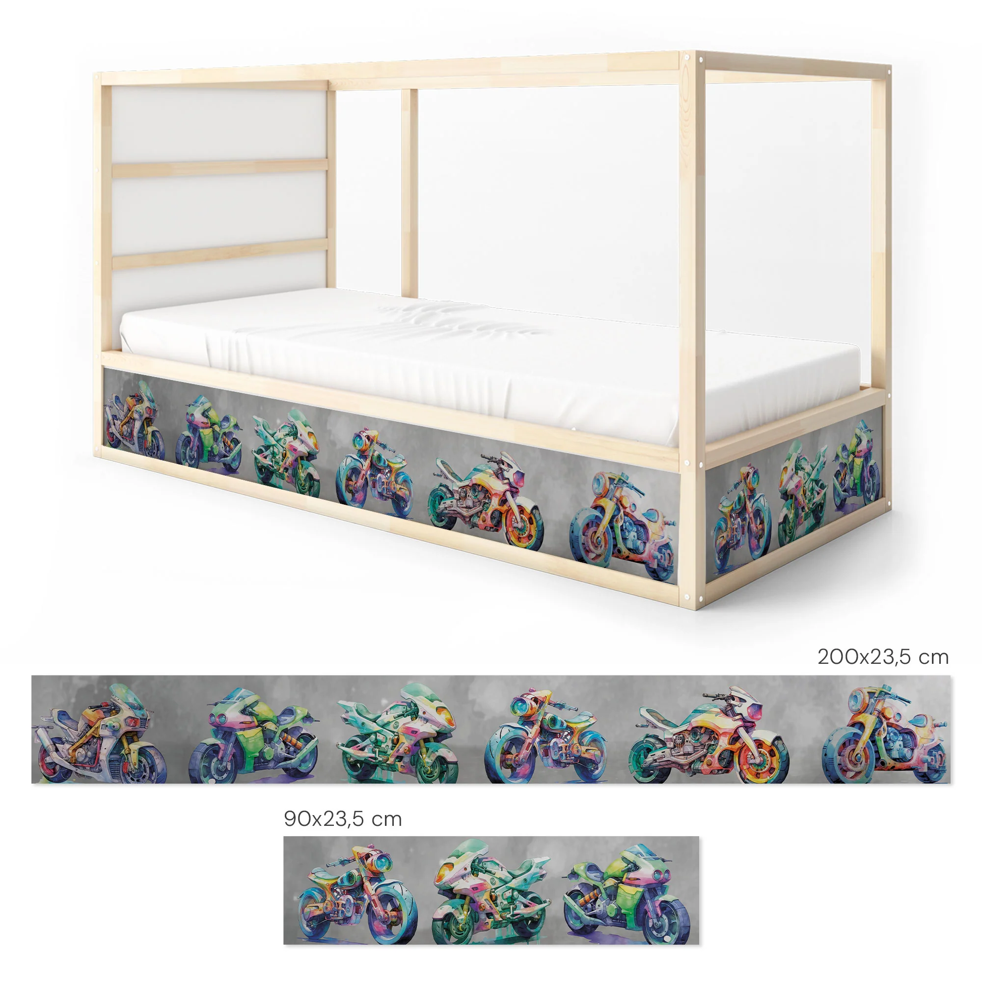 Bett­aufkleber Set für IKEA Kura - Motorräder Aquarell - Image 7
