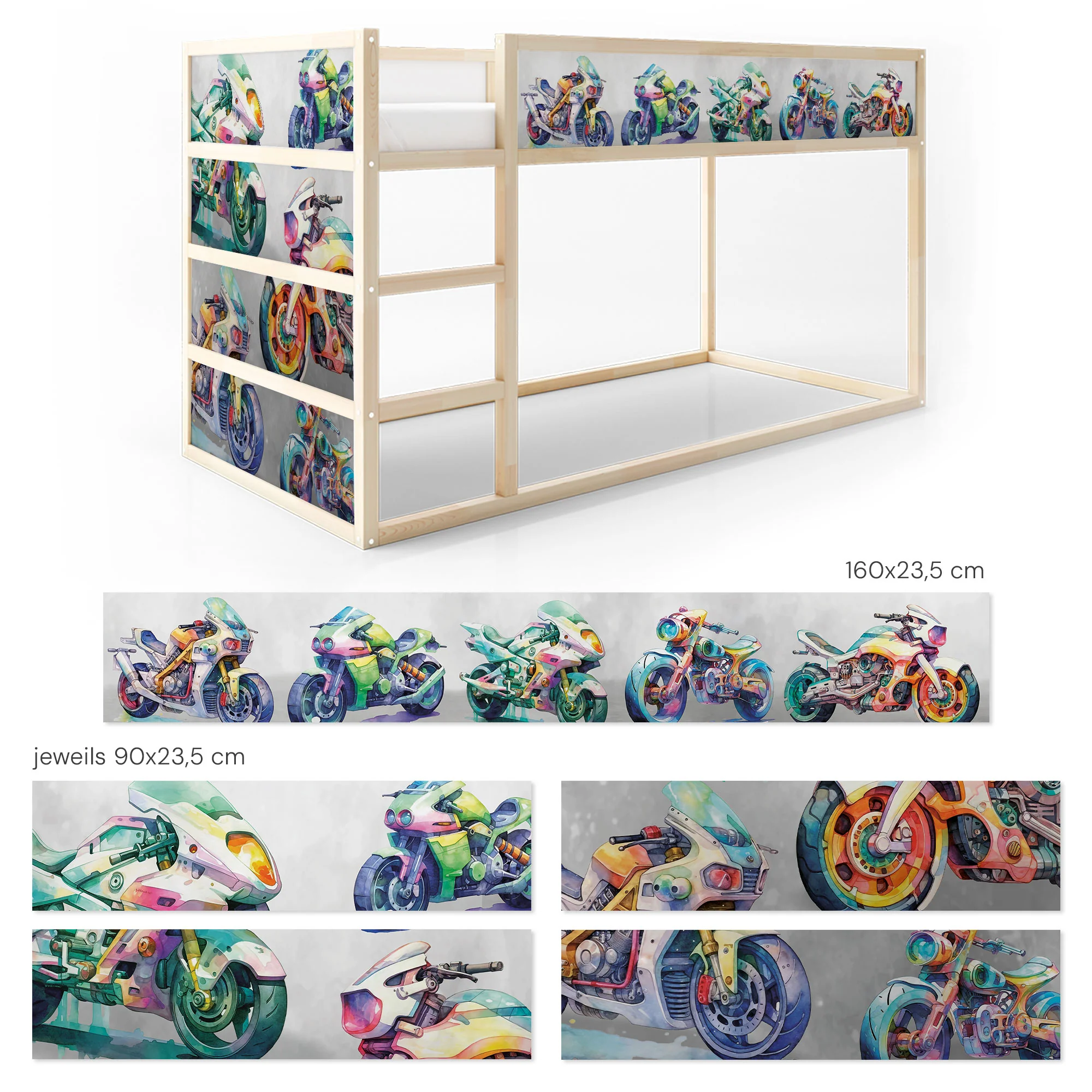 Bett­aufkleber Set für IKEA Kura - Motorräder Aquarell - Image 8