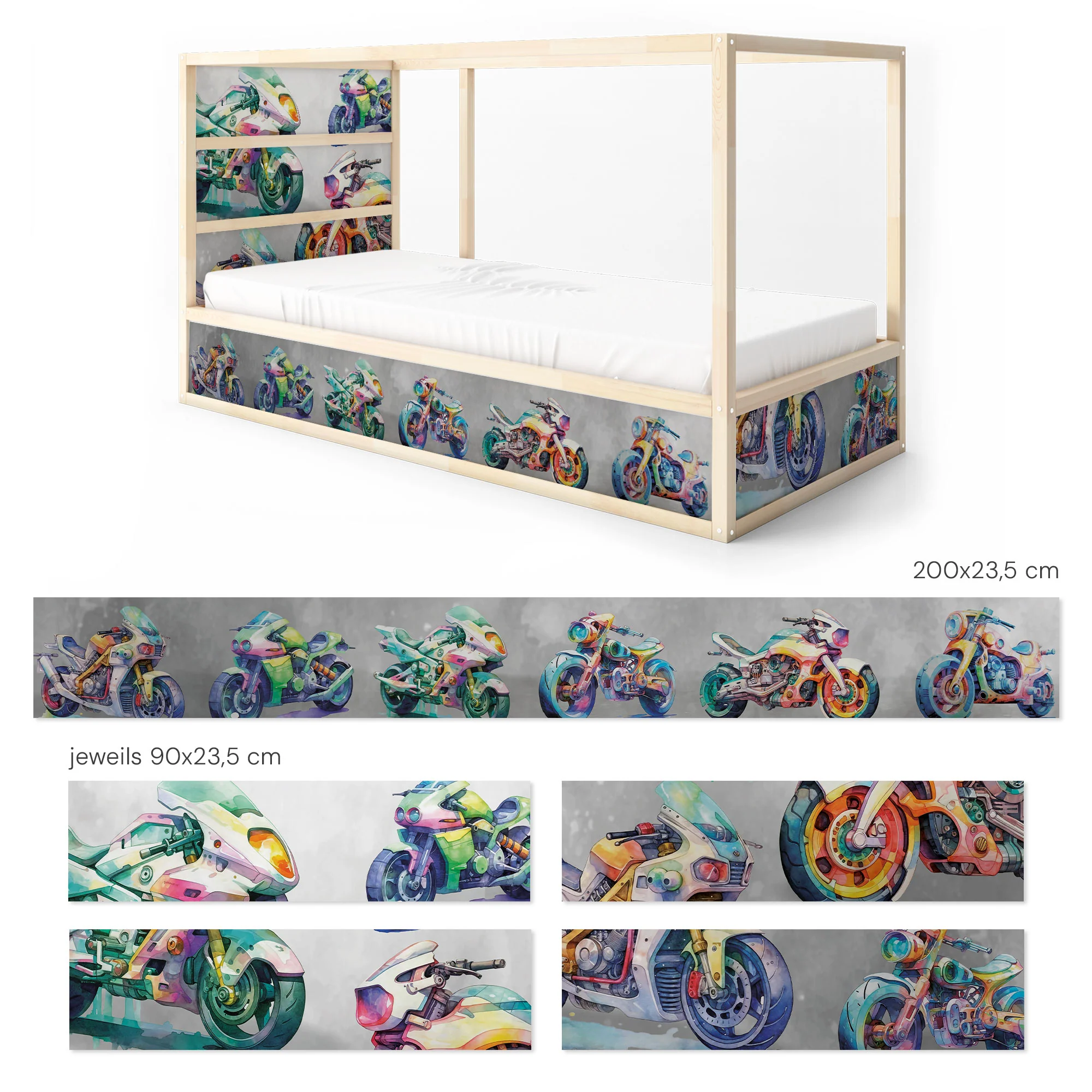 Bett­aufkleber Set für IKEA Kura - Motorräder Aquarell - Image 9