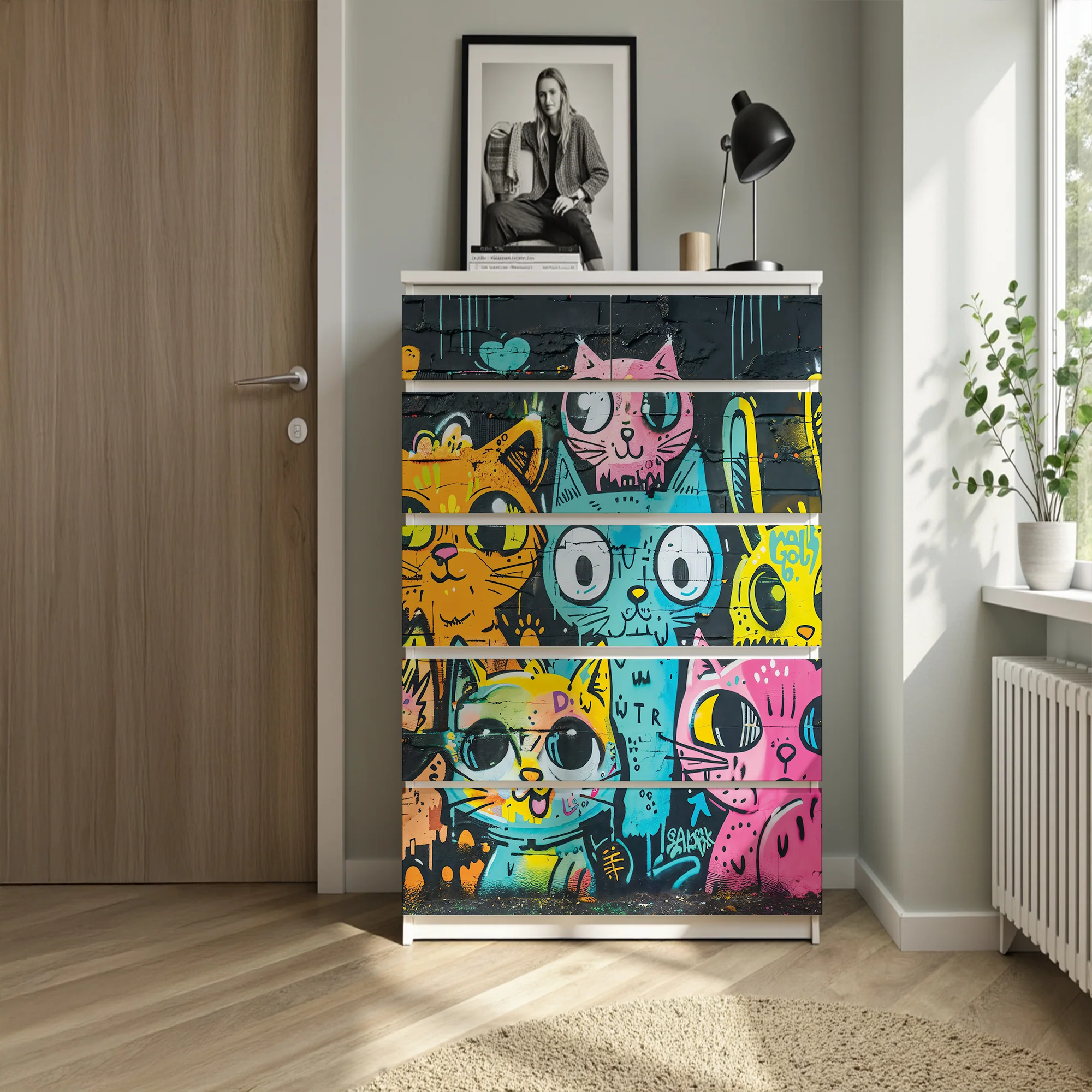 IKEA Malm Möbelfolie Graffiti Katzen - Image 3