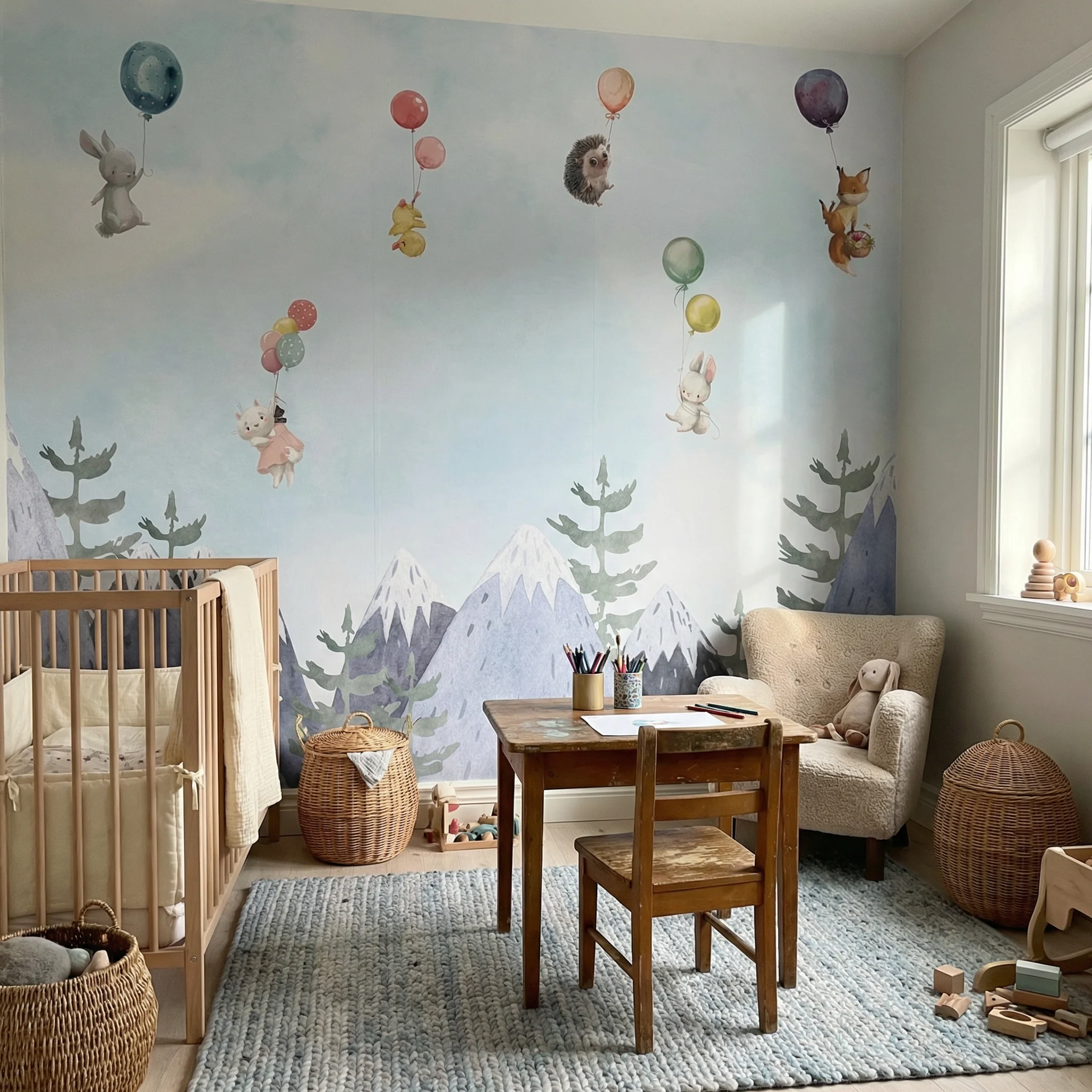 Kindertapete Ber­ge und Tie­re Aquarell - Image 3