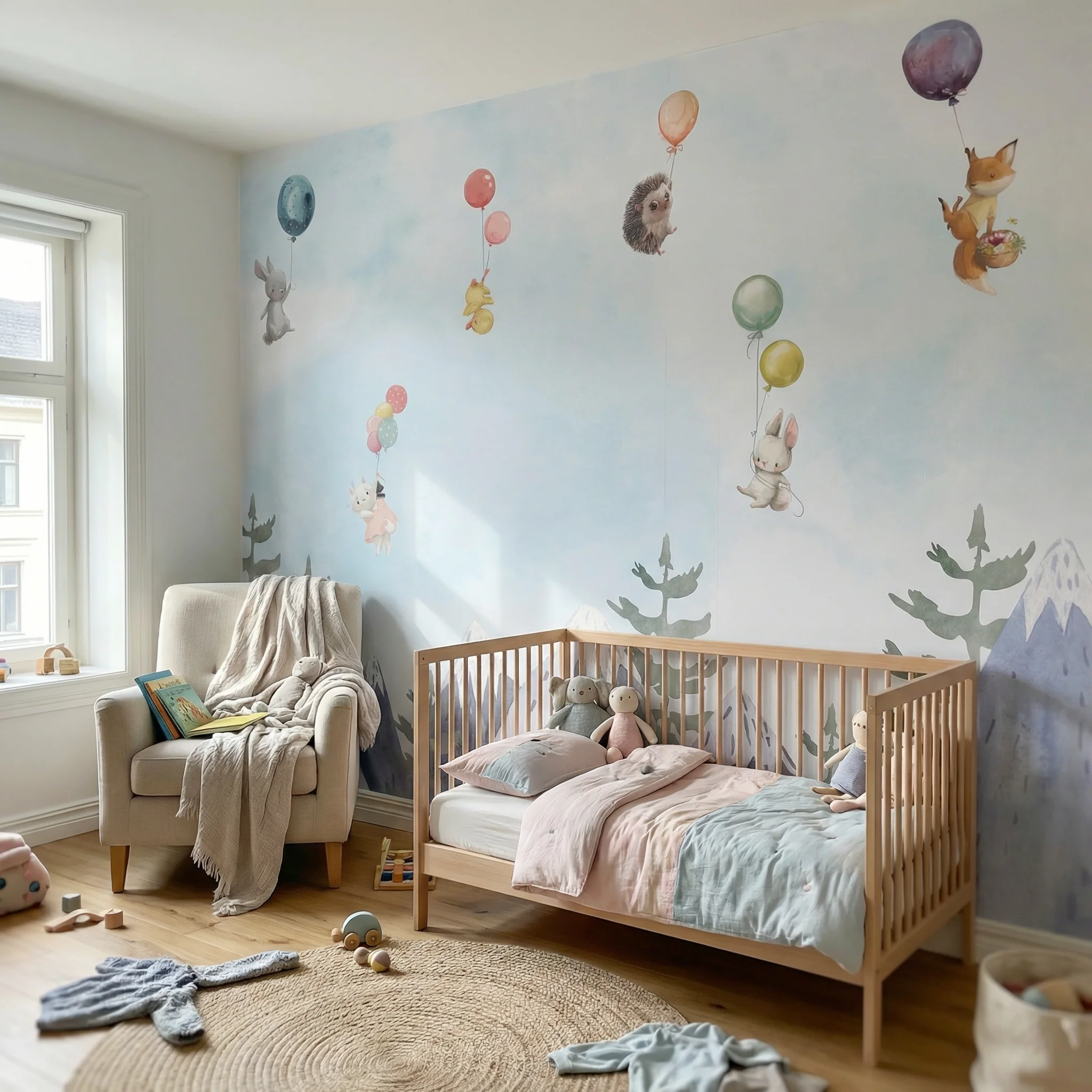 Kindertapete Ber­ge und Tie­re Aquarell - Image 4