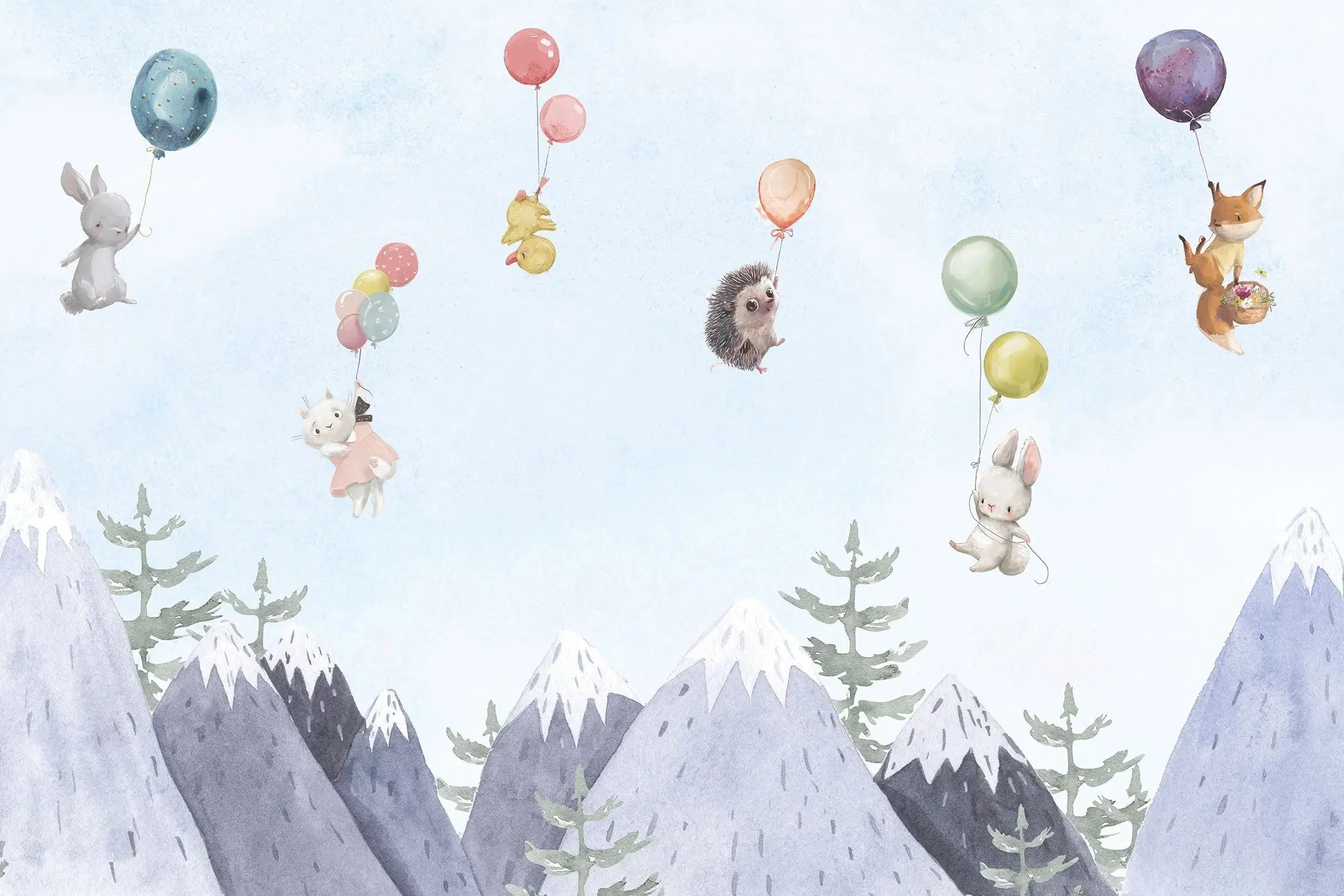 Kindertapete Ber­ge und Tie­re Aquarell - Image 5