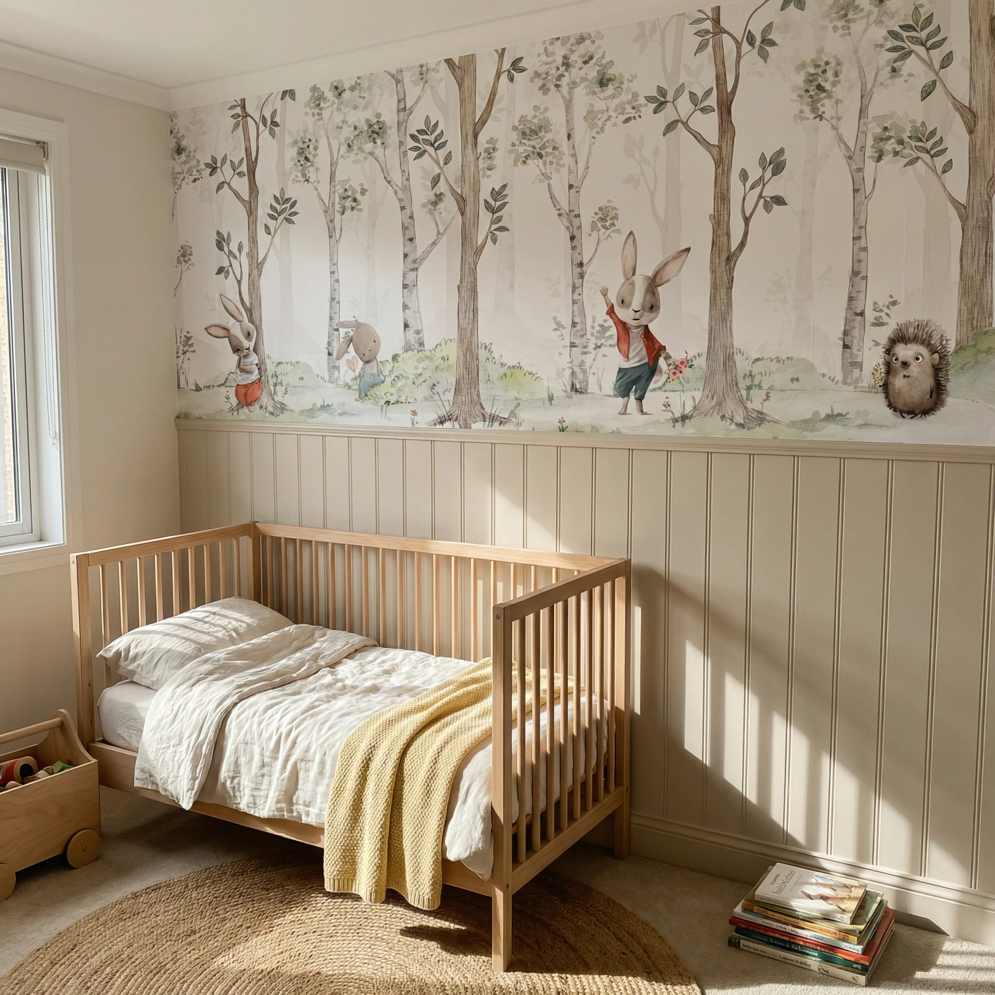 Kindertapete Birken­wald Aquarell mit Hasen - Image 4