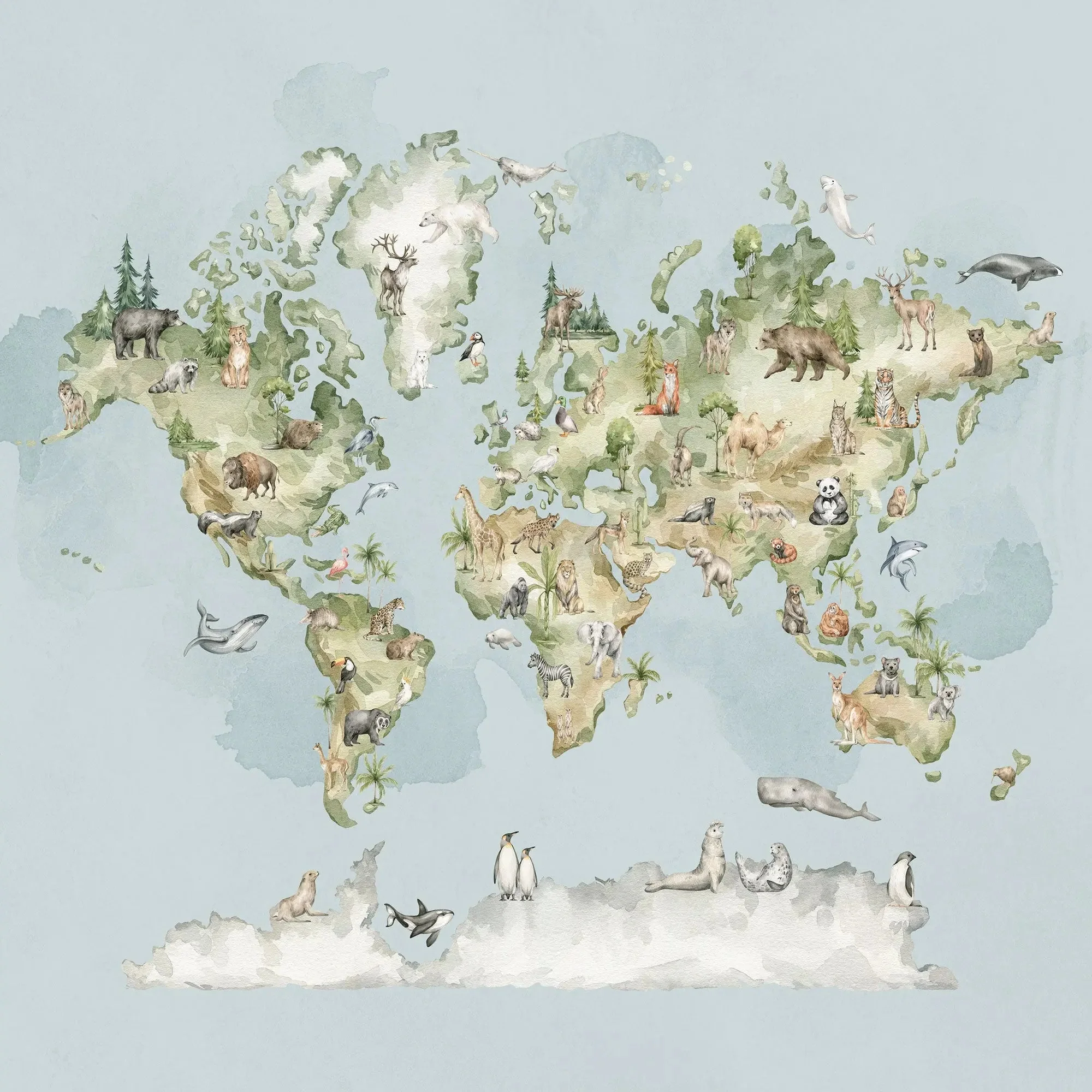 Kinder­tapete Welt­karte Aquarell - Image 2