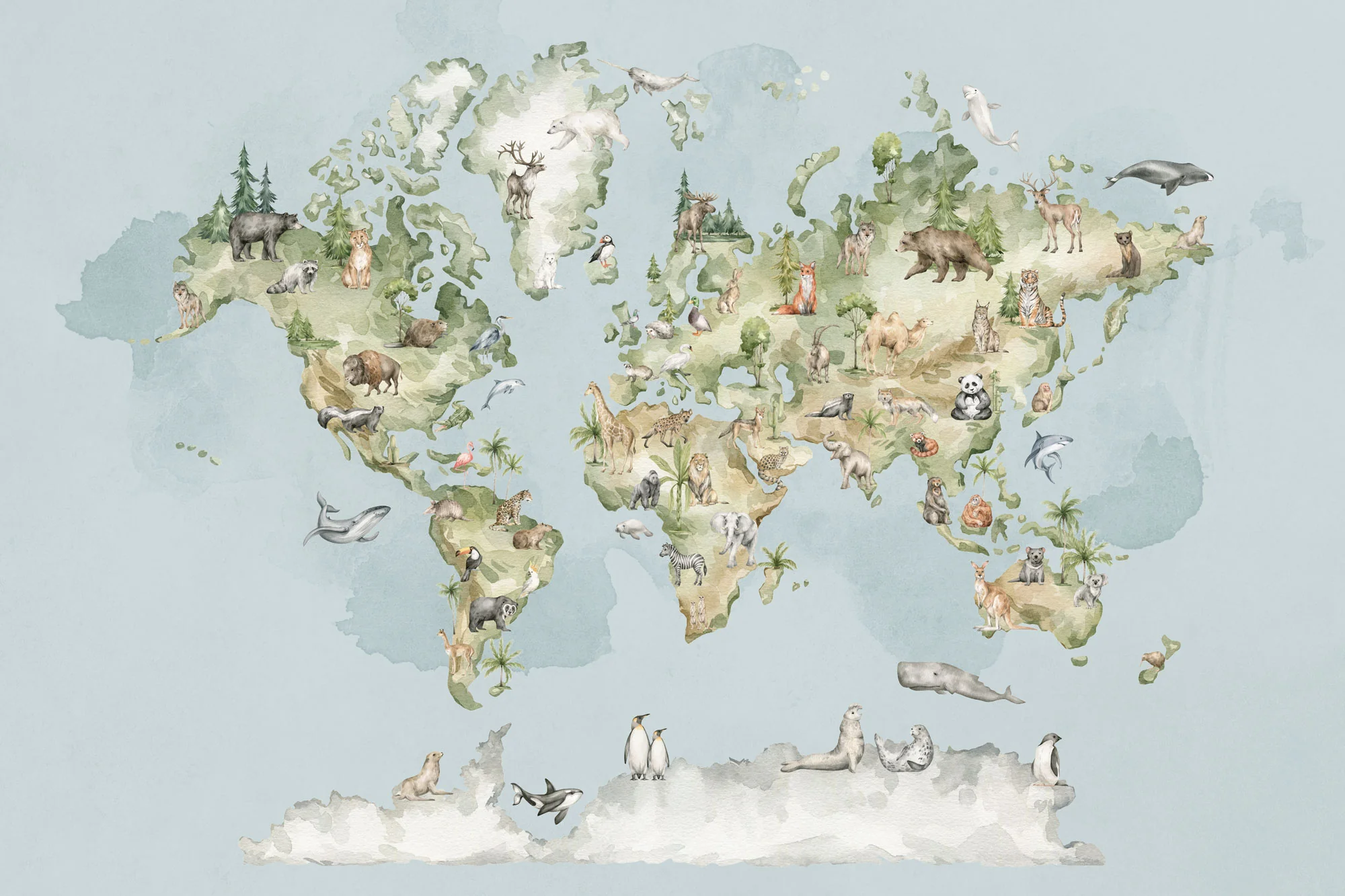 Kinder­tapete Welt­karte Aquarell - Image 6